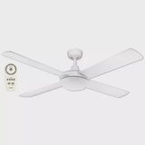 Lifestyle DC Motor 1320mm 4 Blade Ceiling Fan & 24w Tricolour LED Light with Remote Control White